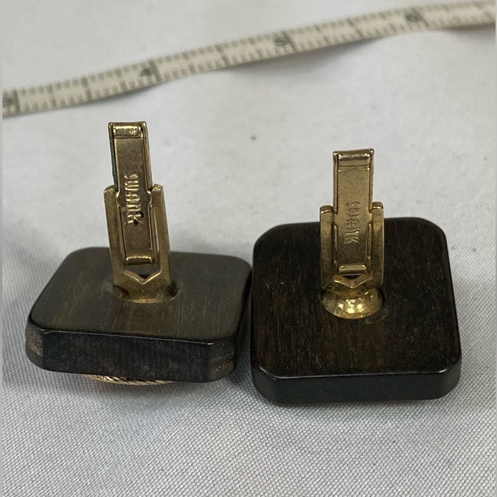 Vintage Swank wood and Goldtone cuff links - Picture 6 of 7
